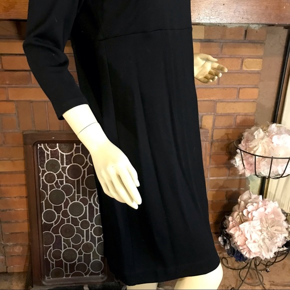 KAREN KANE BLACK KNIT DRESS WITH BROWN RABBIT FUR COLLAR (M) - Picture 10 of 15